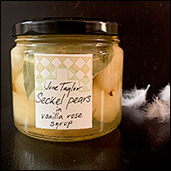 Seckel Pears in Vanilla Rose Syrup